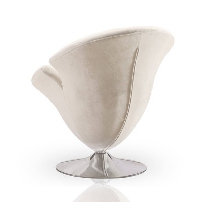 Blossom White Velvet Swivel Barrel Chair with Metal Base