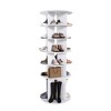 PDTEND White Freestanding 360° Rotating Shoe Rack with High Bottom Design, Holds 24 Pairs - 2 of 4