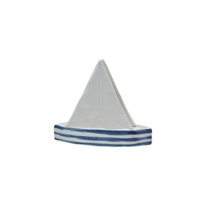 Storied Home Stoneware Sailboat Shaped Napkin Holder with Stripes, Blue and White - 1 of 3