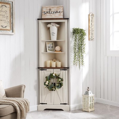 OKD 68" Tall Corner Cabinet with 2 Barn Door & Adjustable Shelves for Bathroom