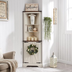OKD 68" Tall Corner Cabinet with 2 Barn Door & Adjustable Shelves for Bathroom - 1 of 4