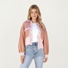 Anna-Kaci Women’s Textured Waffle Knit and Denim Contrast Jacket with Frayed Trim Long Balloon Sleeves and Layering Silhouette - 2 of 4