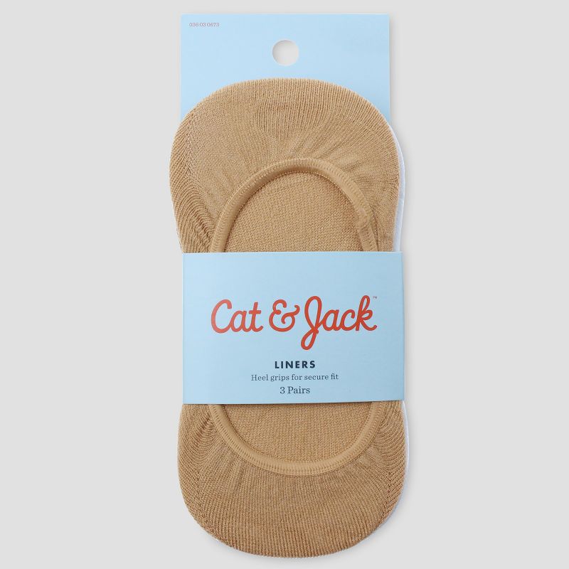 Girls' 3pk Liner Socks - Cat & Jack&#153; Black/White/Tan, 2 of 6