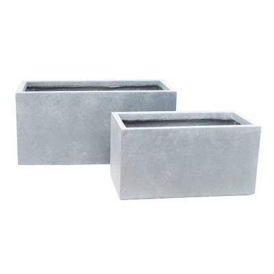 Set of 2 Kante Lightweight Outdoor Long Low Granite Concrete Rectangular Planters Slate Gray - Rosemead Home & Garden, Inc.