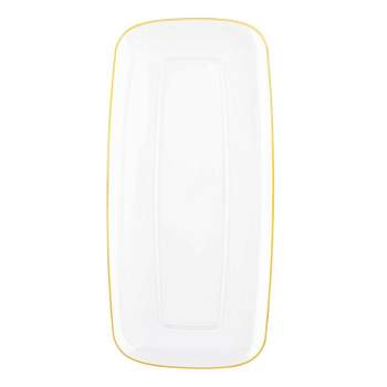 Smarty Had A Party Clear with Gold Rim Flat Raised Edge Rectangular Disposable Plastic Plates (10.6" x 5") (120 Plates)