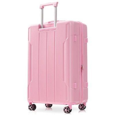 Syemin Luggage Hardshell Luggage, Lightweight Durable ABS Suitcases with Double Wheels, Expandable 28-inch Checked Luggage, Pink, 29.5"*18.5"*11.6"