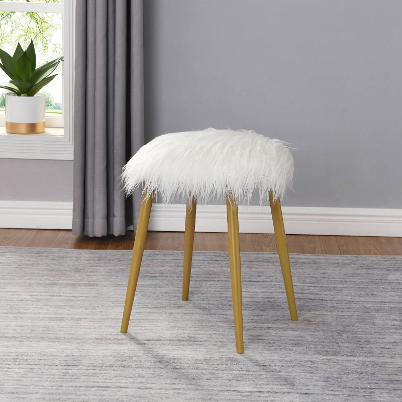 Madison Faux Fur Ottoman/Foot Rest White/Gold - Carolina Chair &#38; Table, 4 of 6