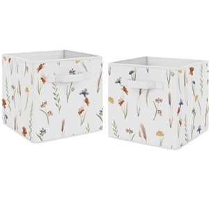 Sweet Jojo Designs Girl Fabric Storage Bins Set Watercolor Floral Garden Green Blue and Orange - 1 of 4