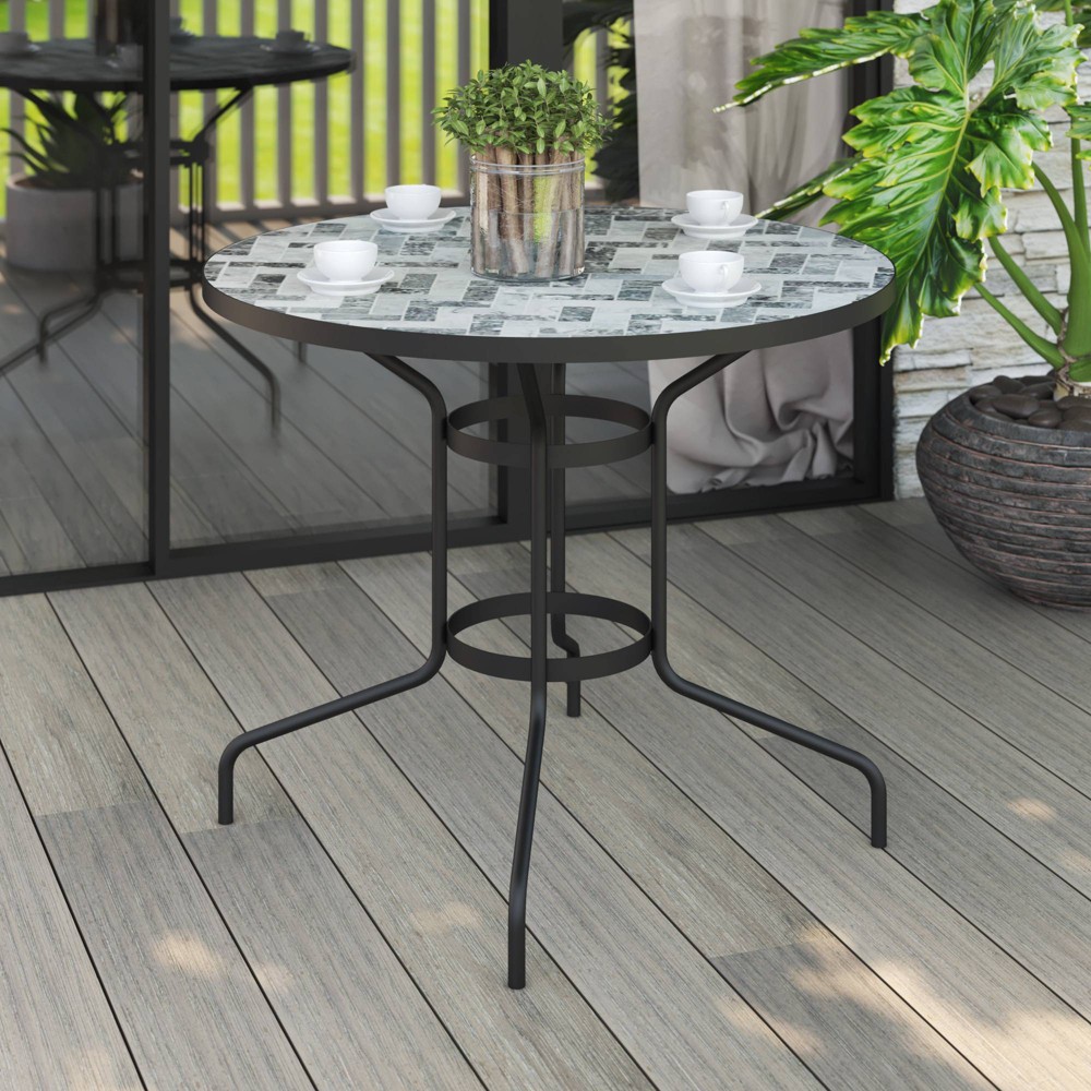 35" Round Mosaic Outdoor Dining Table - Gray - TK Classics