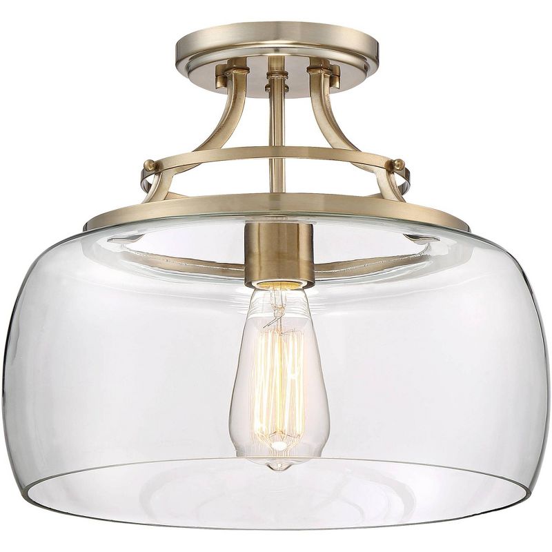 Franklin Iron Works Charleston Modern Farmhouse Ceiling Light Semi Flush Mount Fixture 13 1/2" Wide Warm Brass LED Clear Glass for Bedroom Kitchen, 1 of 9