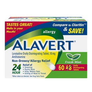 Alavert 24-Hour Allergy Relief Dissolving Tablets - Loratadine - Fresh Mint Flavor - 60ct - 1 of 4