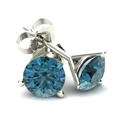 Pompeii3 .40Ct Round Brilliant Cut Heat Treated Blue Diamond Stud Earrings in 14K Gold Martini Setting