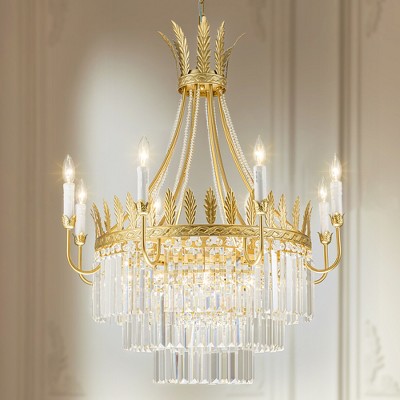 Rennnsan Frandelle 30"W 12-Light Tiered Crystal Vintage Dimmable Chandelier in Gold