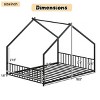 FURNIinspire Beds Full Size Kid Bed Frame, Floor Bed House Shape Iron Platform Bed with Fence for Bedroom Kid Room, Black, 78.5"*55.91"*58.4" - 3 of 4