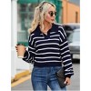 Women Striped/Soild Polo V Neck Sweater Long Puff Batwing Sleeve Knitwear Pullover Sweater Jumper Tops - 3 of 4
