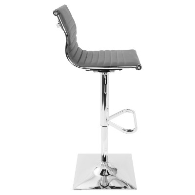 Contemporary Adjustable Swivel Gray Leather Barstool