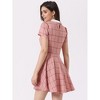 Allegra K Women's Plaid Grid Peter Pan Collar Contrast A-line Dresses - 4 of 4