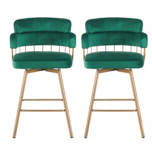 CAVINAS 26 inch Bar Stools Set of 2,180° Swivel Bar Chairs with Bucket Seats& Golden Metal Legs for Kitchen Island,Cafe - 1 of 4