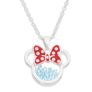 Disney Minnie Mouse Womens Silver Plated Birthstone Shaker Necklace, 18+2" - 1 of 4