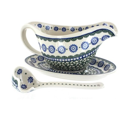 Blue Rose Polish Pottery 239-561 Ceramika Artystyczna Gravy Boat with Ladle