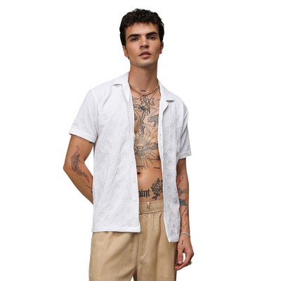 Campus Sutra Men Men's Chalk White Creased-Check Shirt