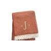 HomeRoots 55" X 70" Terra Cotta And White Herringbone Cotton Blend J Throw Blanket with Tassels And Embroidery - 3 of 4