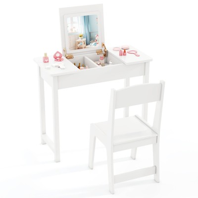 Infans Kids Vanity Table and Chair Set 2-in-1 Princess Makeup Dressing Desk Set