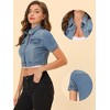 INSPIRE CHIC Women's Casual Short Sleeves Crop Denim Jacket - 2 of 4