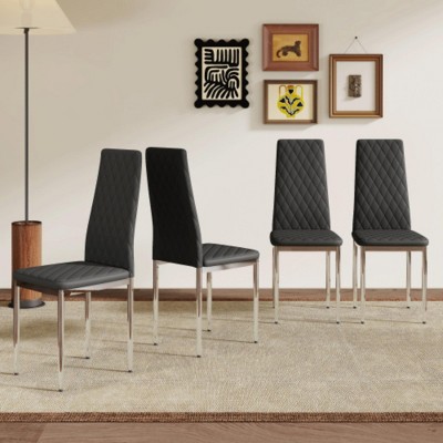 4-Pack Modern Dining Chairs with Silver Metal Legs and PU Seats