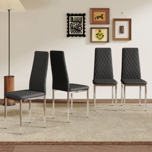 4-Pack Modern Dining Chairs with Silver Metal Legs and PU Seats - 1 of 3