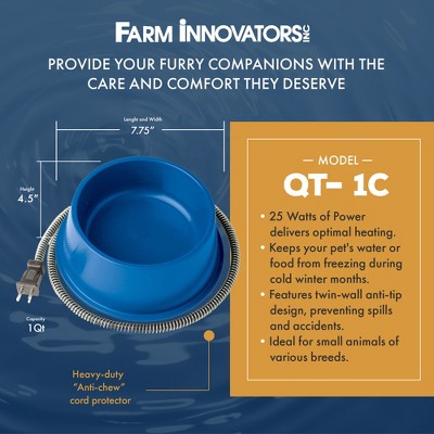Blue Plastic Heated Pet Bowl with Anti Chew Cord, 1 Quart