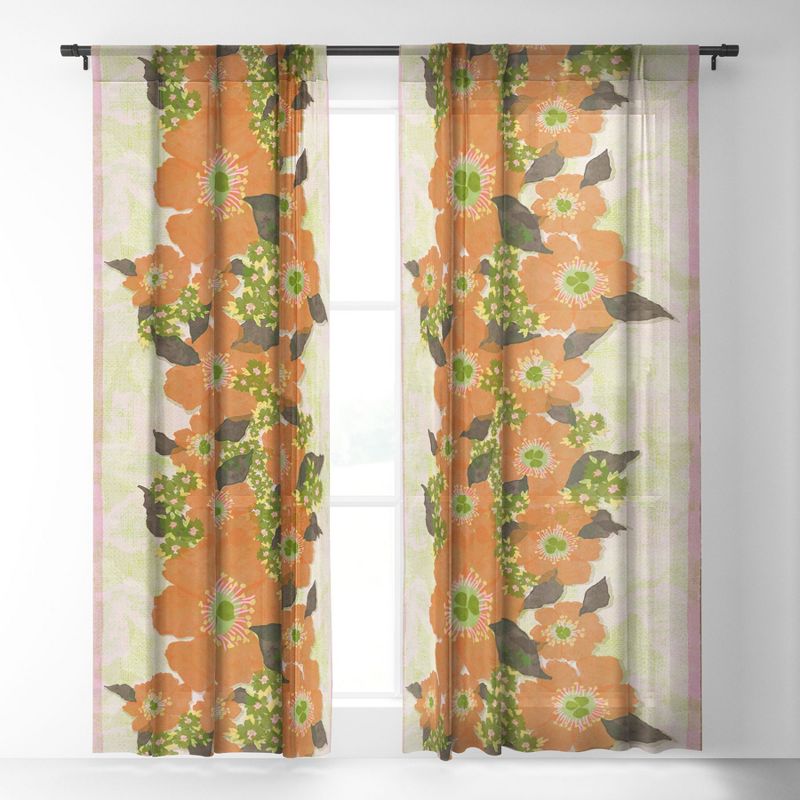 Sewzinski Retro Orange Flowers Single Panel Sheer Window Curtain - Society6, 2 of 7