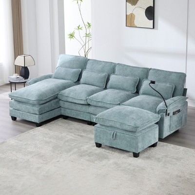 106" Chenille Modular Sectional Sofa with Chaise Lounge and Ottoman, U-Shaped Sleeper Cloud Couch for Living Room or Apartment–The Pop Home