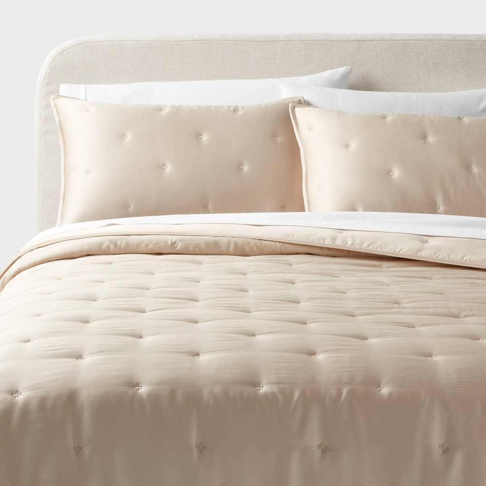 Full/Queen TENCEL™Comforter and Sham Set Khaki - Threshold™: 320 Thread Count, OEKO-TEX Certified, Quilted