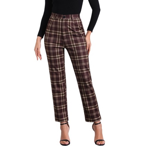 High waisted fashion plaid pants red