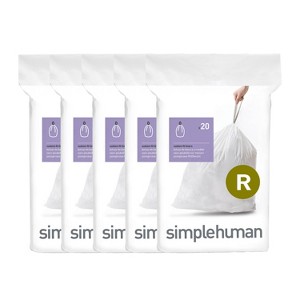 simplehuman 10L Code R Custom Fit Bathroom Trash Bag Liners 3 Quick-Dispense Packs - 100ct: 10L Trash Bags, Drawstring, White - 1 of 4