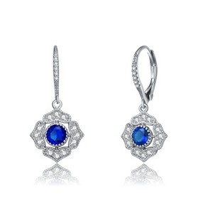 Guili Sterling Silver White Gold Plated Drop Earrings with Colored CZ in a Petal Flower Design, An Elegant and Romantic Touch for Any Stylish Outfit - 1 of 3