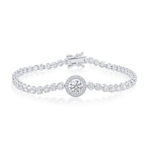 Bella Silver Sterling Silver, Round Halo CZ Tennis Bracelet - Silver - 1 of 3