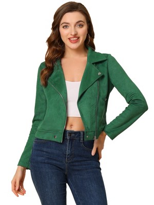 INSPIRE CHIC Women's Zip Up Faux Suede Biker Moto Jacket