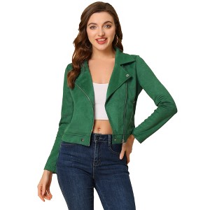 INSPIRE CHIC Women's Zip Up Faux Suede Biker Moto Jacket - 1 of 4