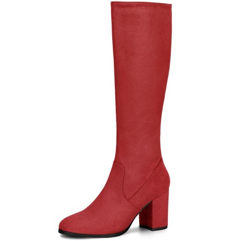 Allegra K Women's Side Zipper Chunky Heel Knee High Boots Red Us 7 : Target