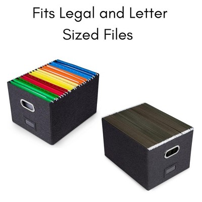 Charcoal Collapsible Linen File Storage Organizer with Lid