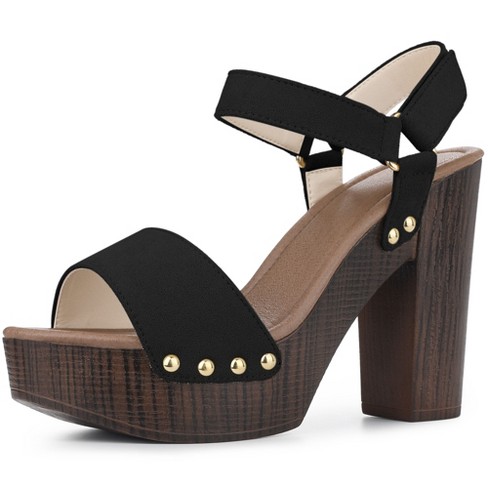 Perphy Round Toe Platform Slingback Chunky Heel Sandals for Women Black 8.5