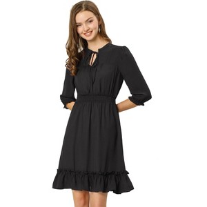 Allegra K Women's Solid Ruffle Hem 3/4 Sleeve A-Line Smocked Short Chiffon Dress - 1 of 4