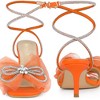 Perphy Women's Mesh Bow Lace Up Rhinestones Strap Kitten Heel Sandals - 2 of 4