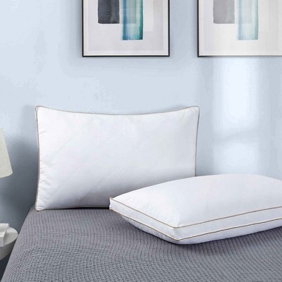 Peace Nest Goose Feather Down Pillow White Quilted Cotton Cover Set of 2