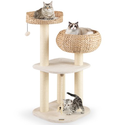 Tangkula 41" Hand-Made Cat Tree Tower Natural Bowl Shaped w/ 2 Perch