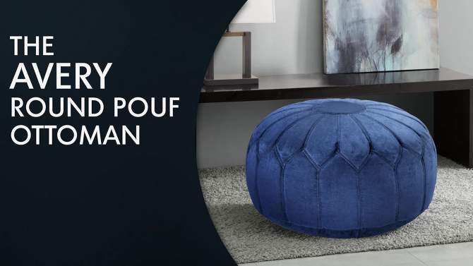 Kelsey Round Pouf Ottoman Blue, 2 of 7, play video