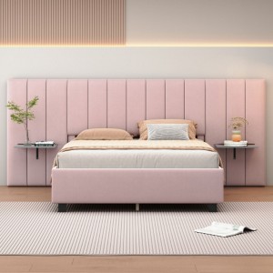 Queen Size Upholstered Platform Bed with Big Headboard, Bedroom Furniture - 1 of 4