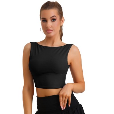Allegra K Women's Built-In Bra Backless Fitness Workout Tank Tops